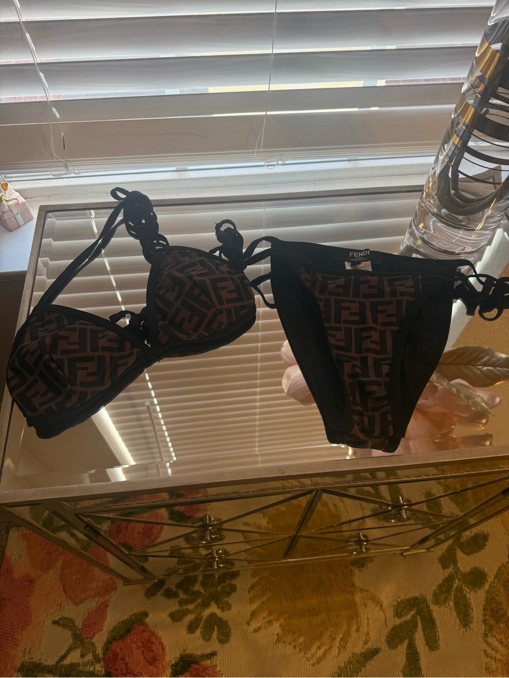 Fendi Brown Monogram Bikini with Black Trim